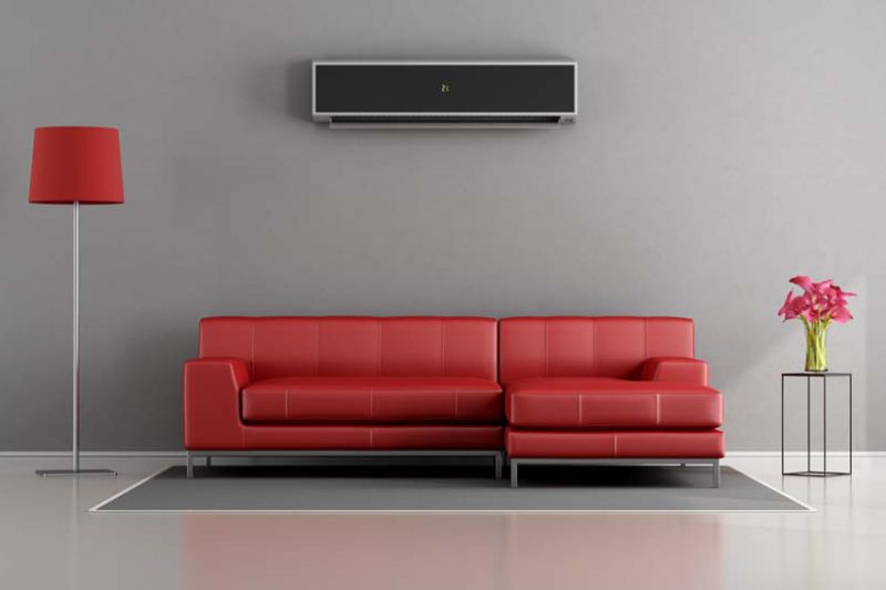 Image of ductless system above couch. Planning to Remodel? Go Ductless!